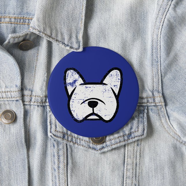 Distressed white French Bulldog Button (In Situ)