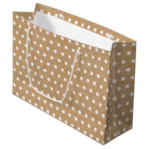 Distressed White Polkadots Pattern on Faux Kraft Large Gift Bag