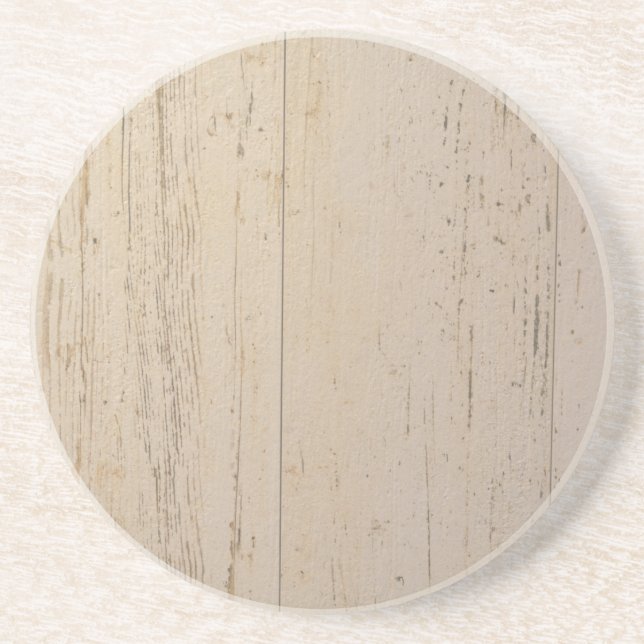 Distressed White Washed Textured Wood Grain Drink Coaster (Front)