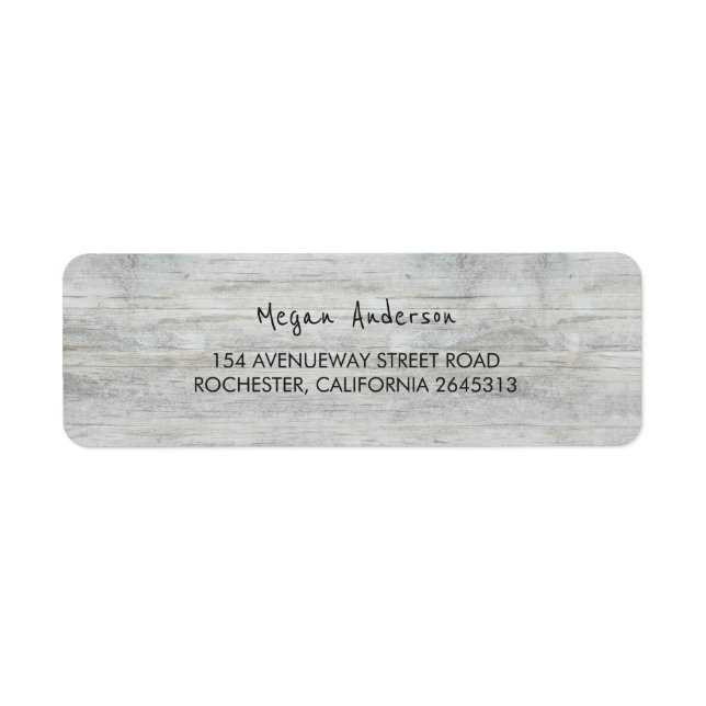 distressed white wood rustic wedding label (Front)