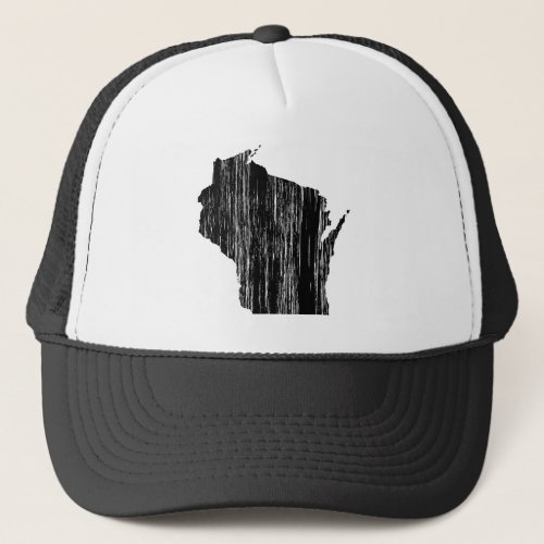 Distressed Wisconsin State Outline Trucker Hat
