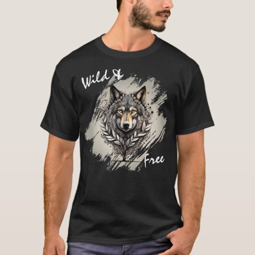 Distressed Wolf Wild and Free T_Shirt