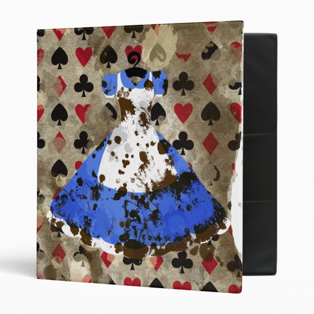 Distressed Wonderland Alice Pattern 3 Ring Binder (Front/Inside)