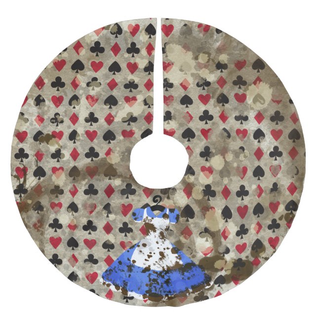 Distressed Wonderland Alice Pattern Brushed Polyester Tree Skirt (Front)