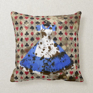 Distressed Wonderland Alice Pattern Throw Pillow