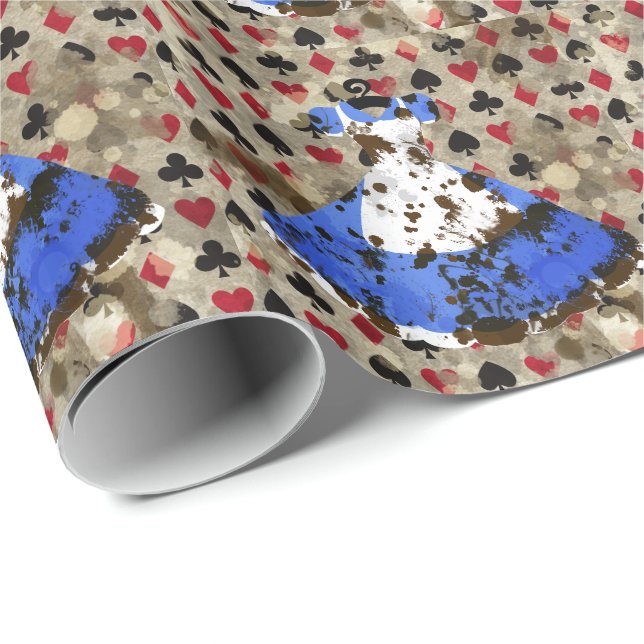 Distressed Wonderland Alice Pattern Wrapping Paper (Roll Corner)