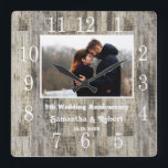Distressed Wood 5 Year Anniversary Photo Square Wall Clock<br><div class="desc">Rustic wood wall clock personalized with photo makes a perfect gift for 5 year anniversary. Personalize with couple name and year. The milestone 5th anniversary gift is traditionally wood related gifts.</div>