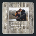 Distressed Wood 5 Year Anniversary Photo Square Wall Clock<br><div class="desc">Rustic wood wall clock personalized with photo makes a perfect gift for 5 year anniversary. Personalize with couple name and year. The milestone 5th anniversary gift is traditionally wood related gifts.</div>