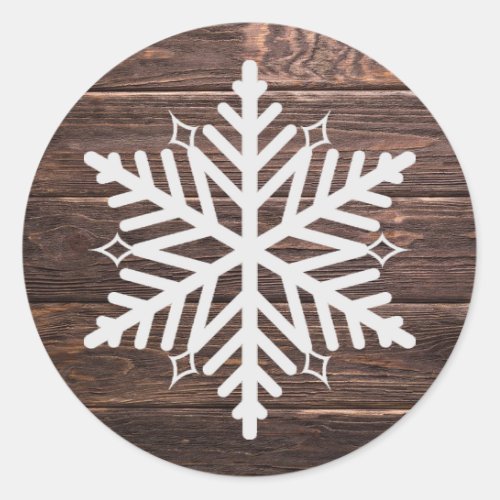 Distressed Wood and White Snowflake Christmas Classic Round Sticker