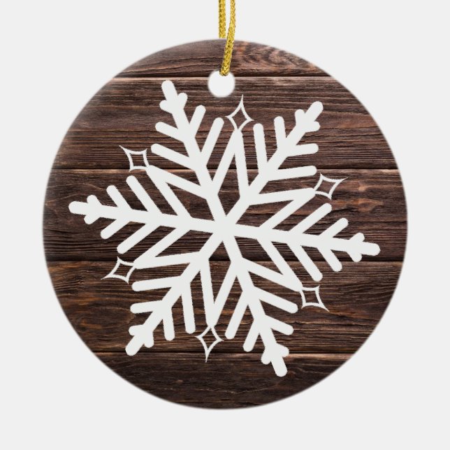 Distressed Wood Country Style Farmhouse Christmas Ceramic Ornament (Front)