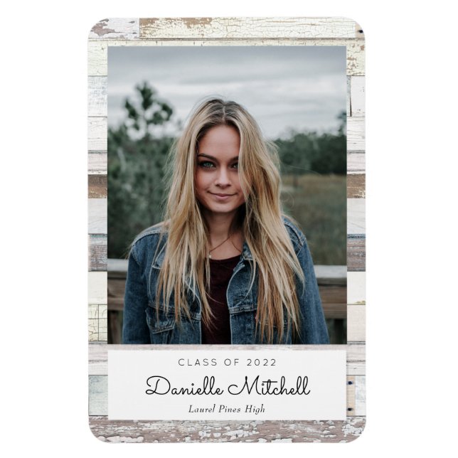 Distressed Wood Grad Photo Announcement Magnet (Vertical)