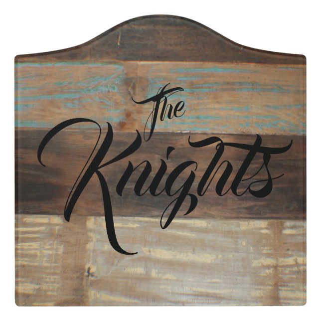 Distressed Wood Panel, Add Surname Door Sign (Large Crest Front)