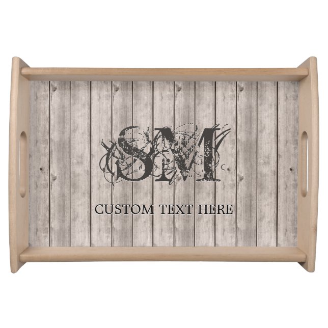 Distressed Wood Plank Board Look with Custom Text Serving Tray (Front)