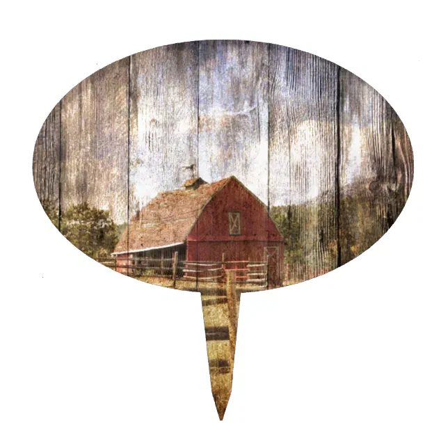 Distressed Wood Rustic Western Country Red Barn Cake Topper | Zazzle
