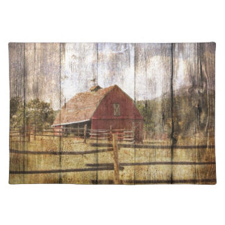 Distressed Wood Rustic Western Country Red Barn Cloth Placemat