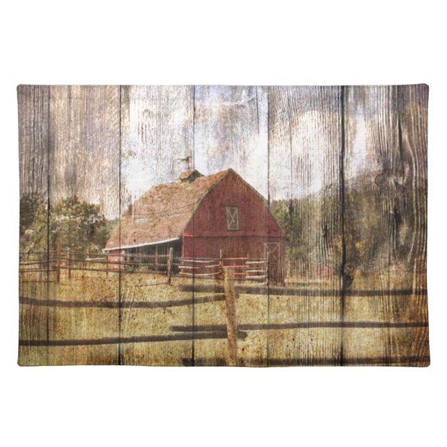 Distressed Wood Rustic Western Country Red Barn Cloth Placemat (Front)