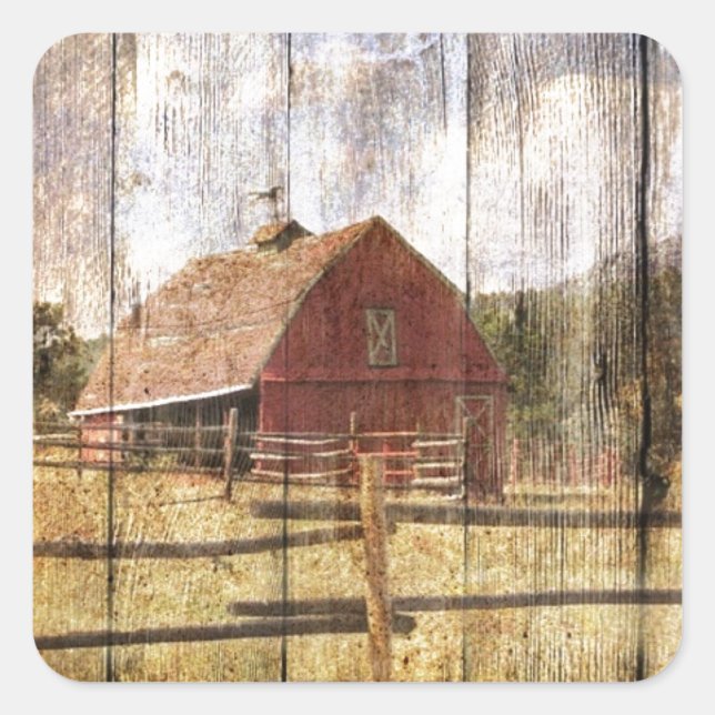 Distressed Wood Rustic Western Country Red Barn Square Sticker (Front)