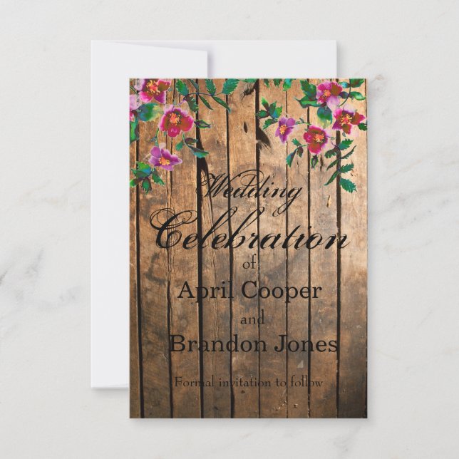 Distressed wood watercolor roses wedding  save the date (Front)