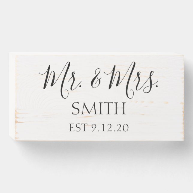 DISTRESSED WOOD WHITE WEDDING DECOR LAST NAME WOODEN BOX SIGN (Front Horizontal)