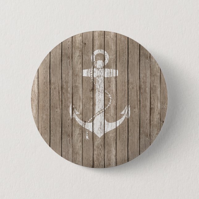Distressed Wood with Anchor Pinback Button (Front)