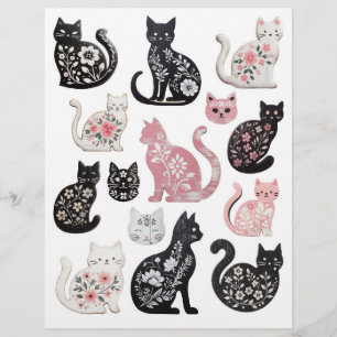 Distressed Wooden Floral Cat Embellishments
