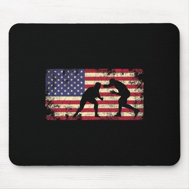 Distressed Wrestler Wrestling American Flag 4th Of Mouse Pad (Front)