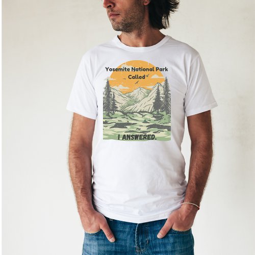 Distressed YellowGreen Print Yosemite Park Nature T_Shirt