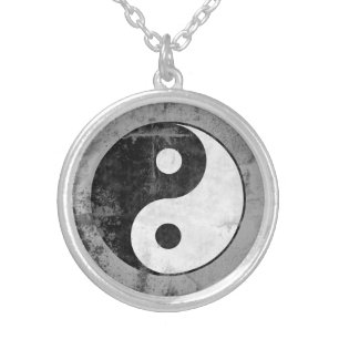 Distressed Yin Yang Symbol Silver Plated Necklace