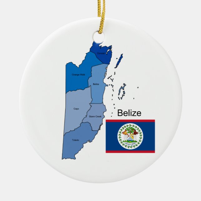 District Map of Belize with Flag Ceramic Ornament (Front)