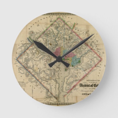 District of Columbia Civil War Era Map Round Clock