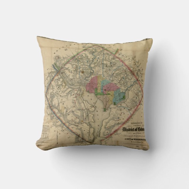 District of Columbia Civil War Era Map Throw Pillow (Front)