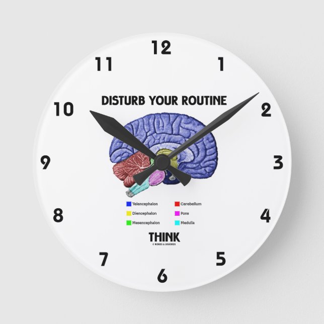 Disturb Your Routine Think (Brain Anatomy) Round Clock (Front)