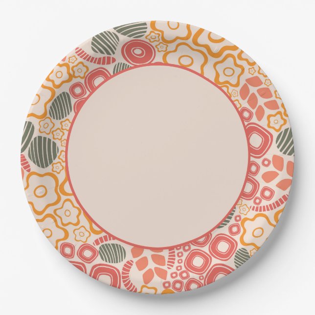 Disty Flowers On A Peach Background|Paper Plates (Front)