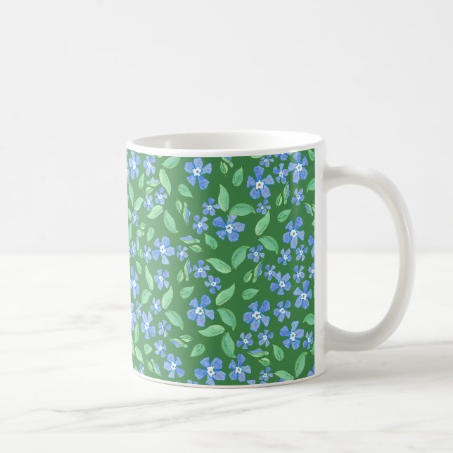Ditsy Bright Blue Periwinkles on Green Floral Coffee Mug (Right)