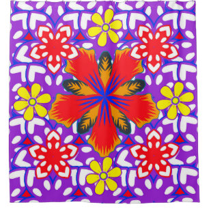 Ditsy cute floral seamless pattern in white, red a shower curtain