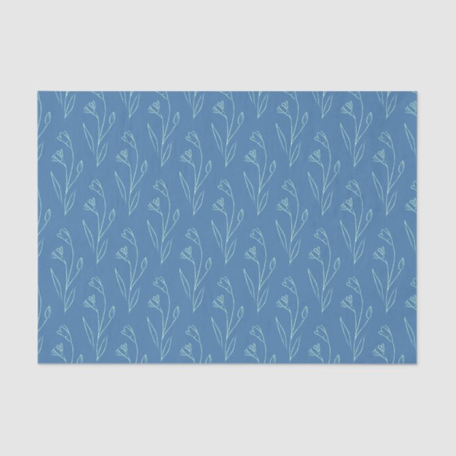 Ditsy Dainty Boho Floral Line Art Drawing in Blue  Tissue Paper (Front)