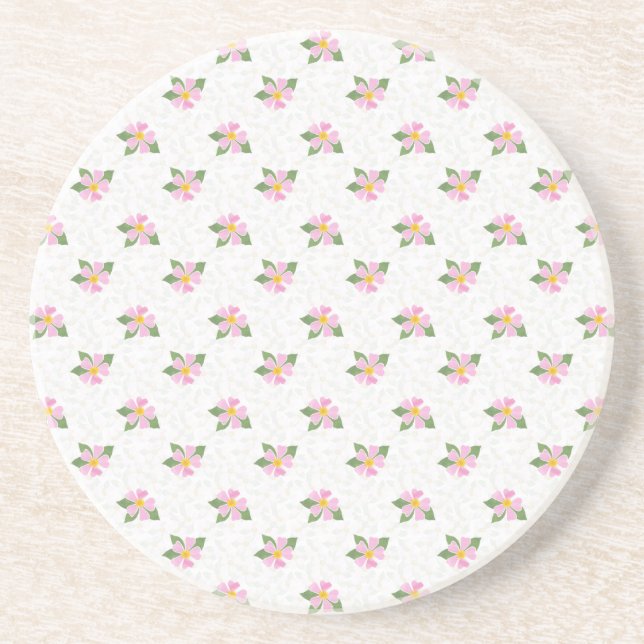 Ditsy Dog Rose Polka Style Sandstone Coaster (Front)