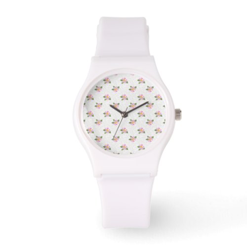 Ditsy Dog Rose Polka Style Sporty White Wristwatch