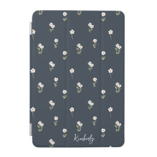 Ditsy Floral Boho Wildflower Muted Dark Blue Name iPad Mini Cover