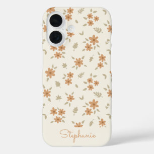 Ditsy Floral Boho Wildflower Neutral Beige Name iPhone 16 Case