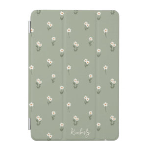 Ditsy Floral Boho Wildflower Sage Green Name iPad Mini Cover
