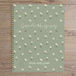 Ditsy Floral Boho Wildflower Sage Green Name Text Notebook