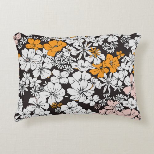 Ditsy Floral Colorful Dark Background Accent Pillow
