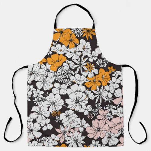 Ditsy Floral Colorful Dark Background Apron