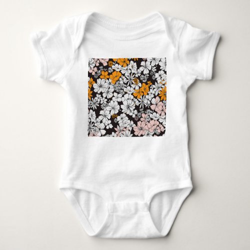 Ditsy Floral Colorful Dark Background Baby Bodysuit