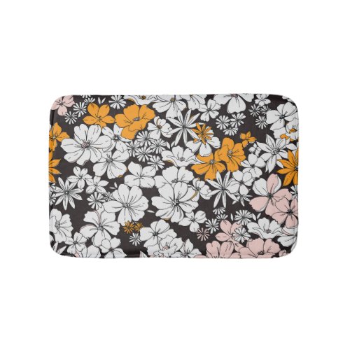 Ditsy Floral Colorful Dark Background Bath Mat