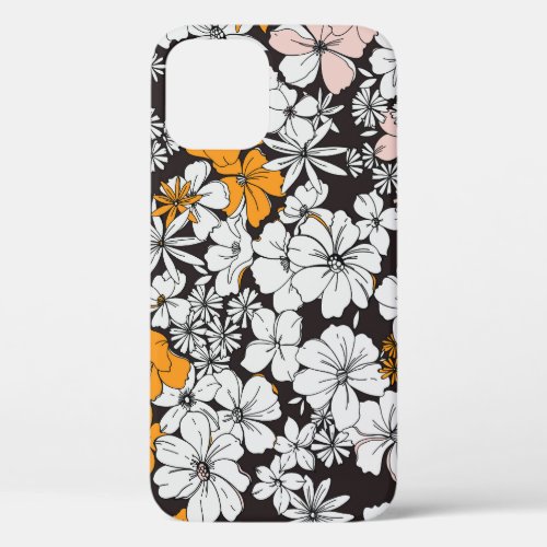Ditsy Floral Colorful Dark Background iPhone 12 Case