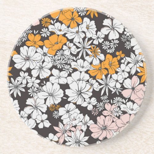 Ditsy Floral Colorful Dark Background Coaster