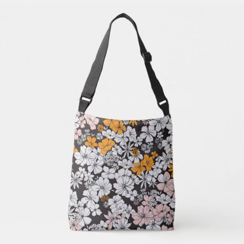 Ditsy Floral Colorful Dark Background Crossbody Bag