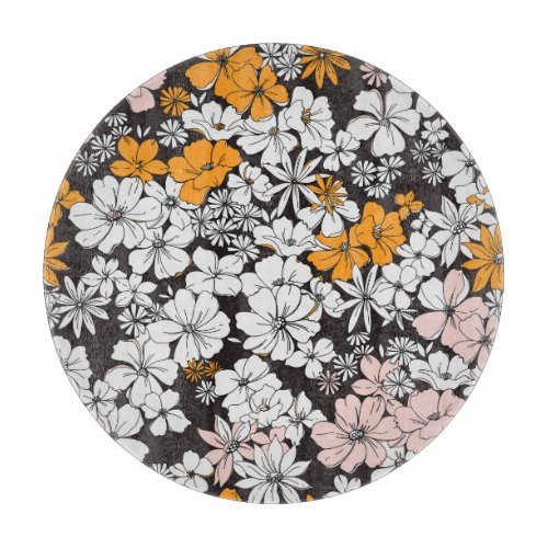 Ditsy Floral Colorful Dark Background Cutting Board